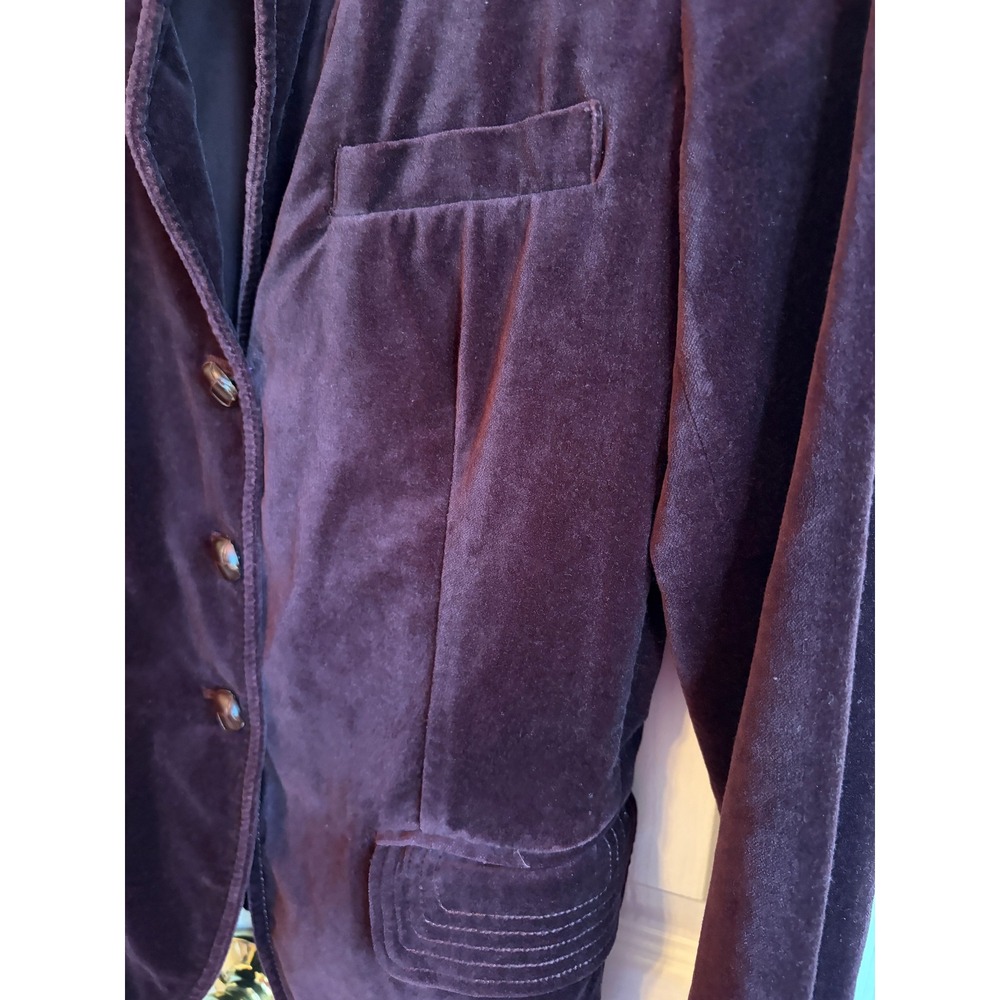 Vintage J.Crew Burgundy Velveteen Blazer Jacket XS 1990s Cotton Velvet Plum - Picture 2 of 5